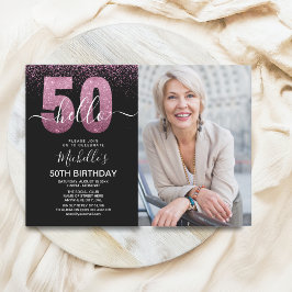 Hello 50! - Modern 50TH Birthday with photo Inbjudningar