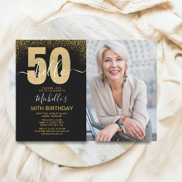 Hello 50! - Modern 50TH Birthday with photo Inbjudningar