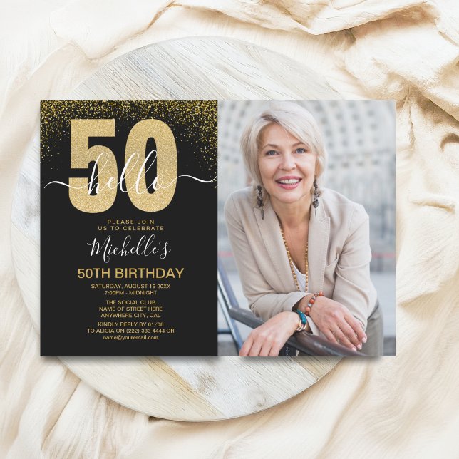 Hello 50! - Modern 50TH Birthday with photo Inbjudningar (Skapare uppladdad)
