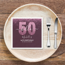 Hello 50! - Modern 50th Birthday with Pink glitter Pappersservett