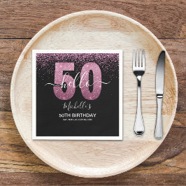 Hello 50! - Modern 50th Birthday with Pink glitter Pappersservett