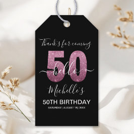 Hello 50! Modern 50th Birthday with Pink Glitter Presentetikett