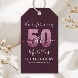 Hello 50! Modern 50th Birthday with Pink Glitter Presentetikett