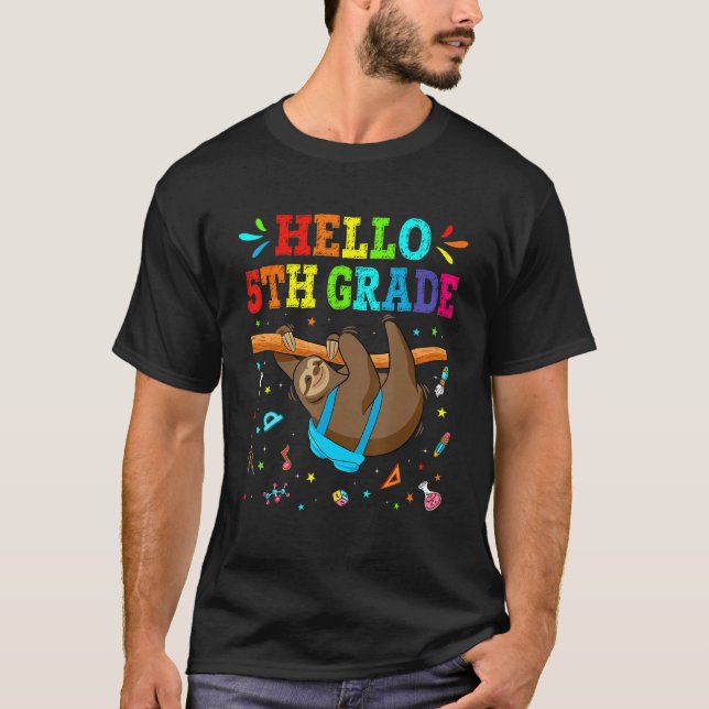 Hello 5th Grade Sloth Back To School First Day T Shirt (Framsida)