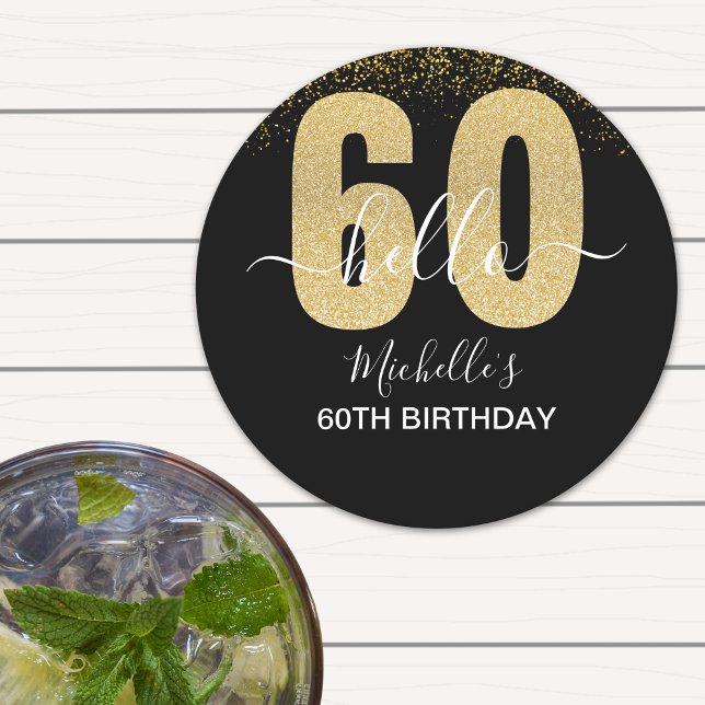 Hello 60! - Elegant 60th Birthday Woman Underlägg Papper Rund (Skapare uppladdad)