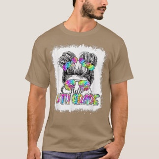 Hello 6th Grade Messy Bun Girls Tie Dye Cute Back  T Shirt