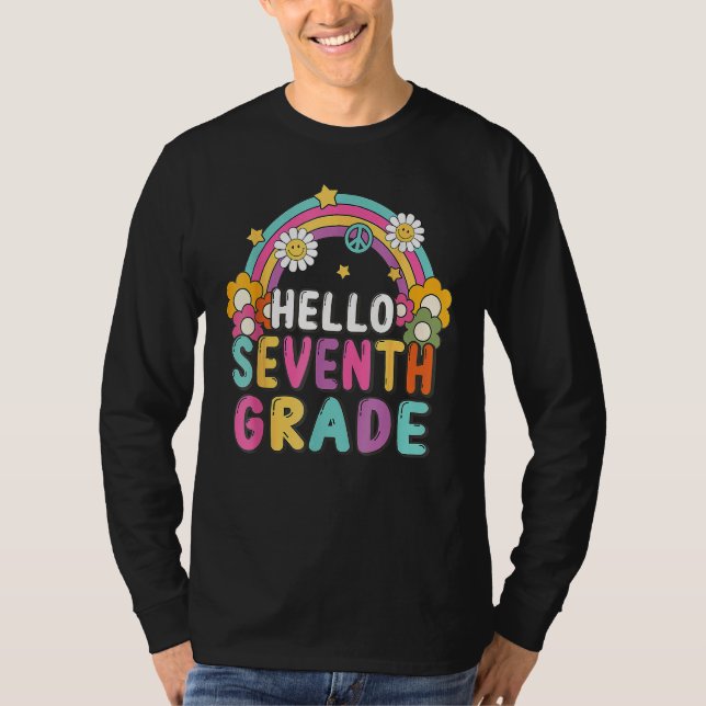 Hello 7th Seventh Grade Rainbow For Teachers Stude T Shirt (Framsida)