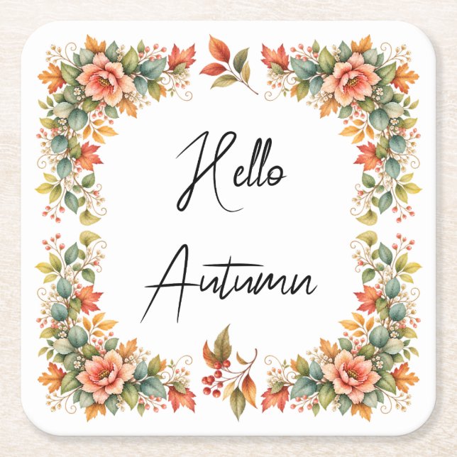 Hello Autumn – Aquarell Untersetzer  Underlägg Papper Kvadrat (Framsidan)