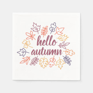 Hello Autumn Fall Floral Typography Modern Pappersservett