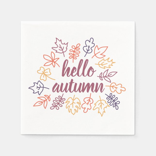 Hello Autumn Fall Floral Typography Modern Pappersservett (Framsidan)
