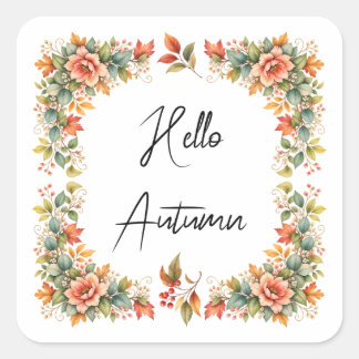 Hello Autumn – Florale Aquarell-Aufkleber Fyrkantigt Klistermärke