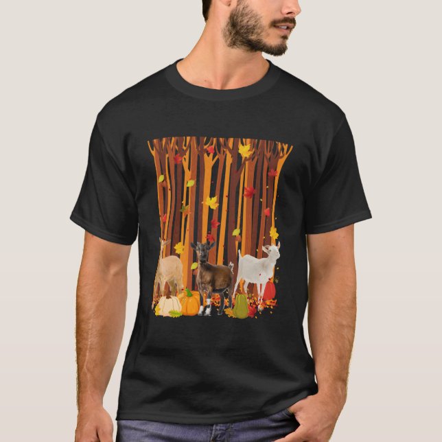 Hello Autumn Goat Maple Leaf Fall Pumpkin S T Shirt (Framsida)