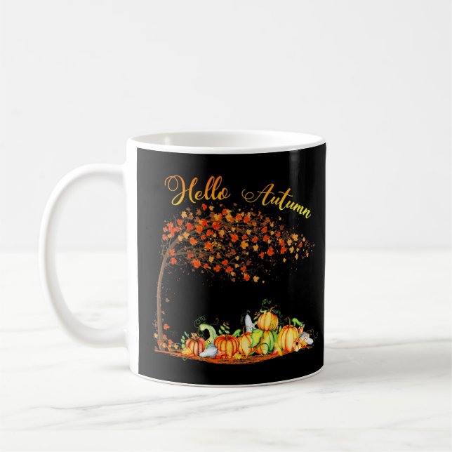 Hello Autumn Hello Fall Pumpkin Fall Lover Thanksg Kaffemugg (Vänster)