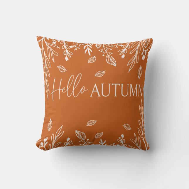 Hello Autumn Modern Typography Throw Pillow Kudde (Framsida)