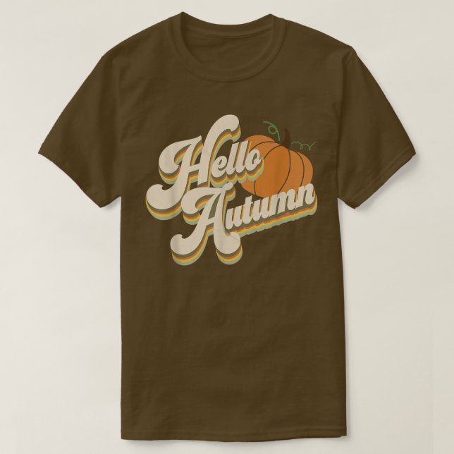 Hello Autumn Pumpkin Fall Cute Fun Retro  T Shirt (Design framsida)