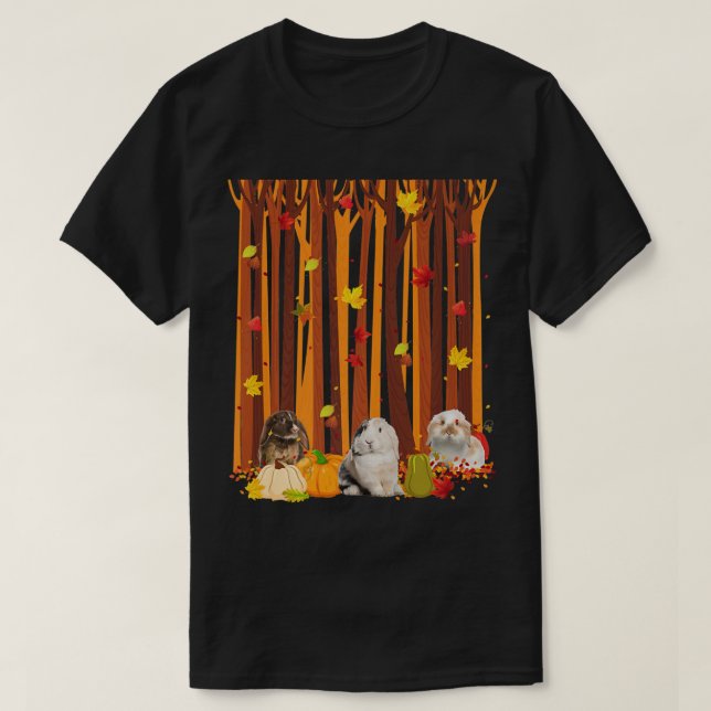 Hello Autumn Rabbit Maple Leaf Fall Pumpkin Mens W T Shirt (Design framsida)