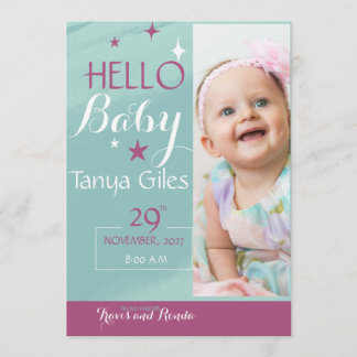 Hello Baby Birth Announcement Card Inbjudningar