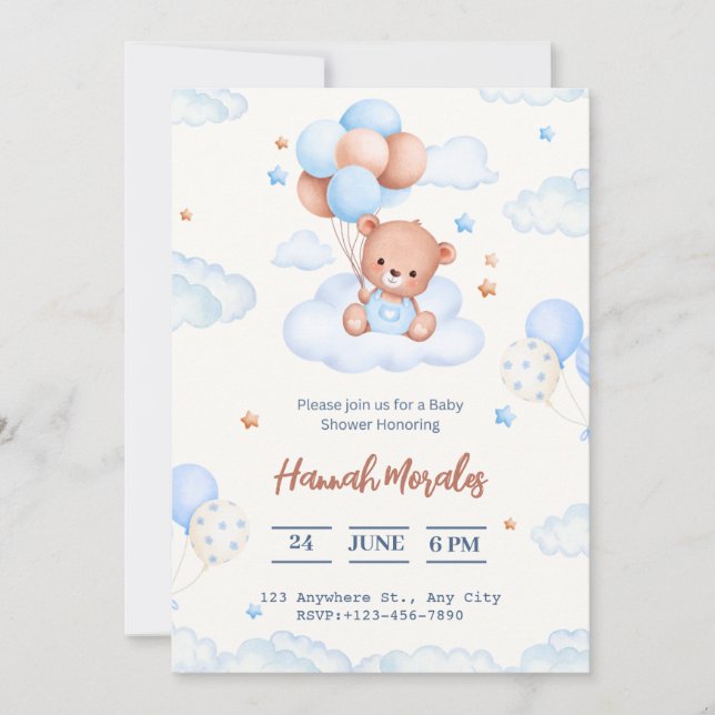 Hello Baby | Blåa Himlar Baby Shower Inbjudan (Framsida)