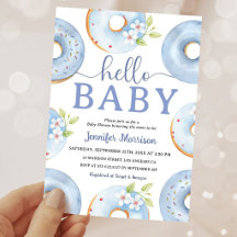 Hello Baby Blue Munkar Baby Shower Inbjudan