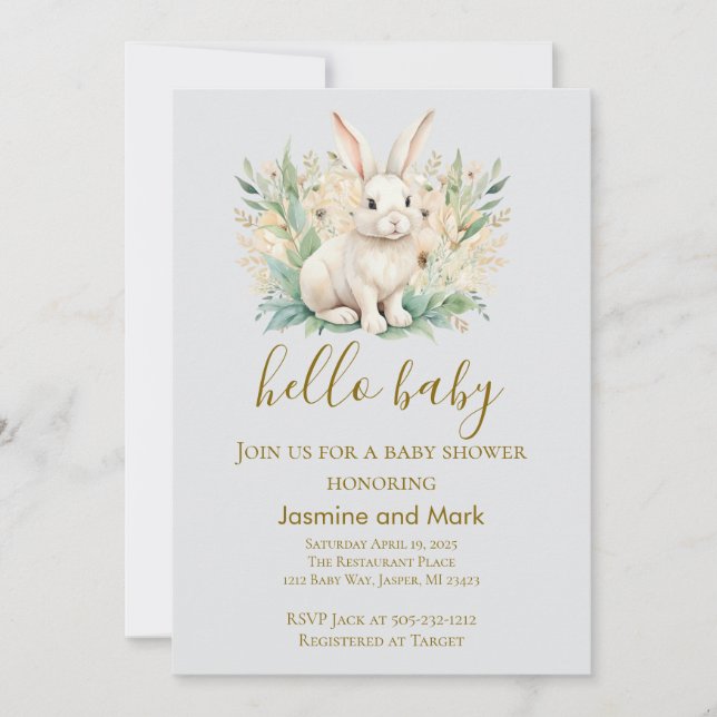 Hello Baby Boho Neutral Bunny  Inbjudningar (Framsida)