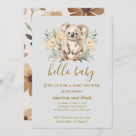 Hello Baby Boho Neutral Koala Bear Inbjudningar