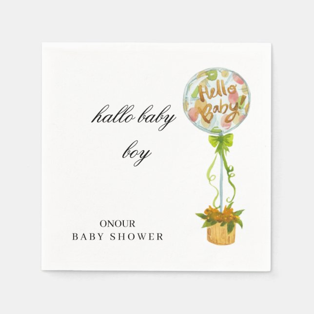 Hello Baby Boy Baby Shower Napkins – Soft Elegant  Pappersservett (Framsidan)