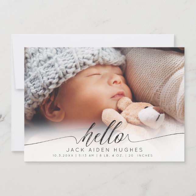 Hello Baby Boy Girl Birth Announcement Photo Cards Meddelande (Framsida)