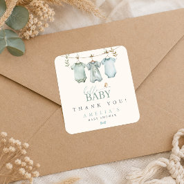 Hello Baby Boy Klädlinje Baby Shower Fyrkantigt Klistermärke