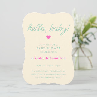 hello baby! Cream, Green Baby Shower Invitation Inbjudningar