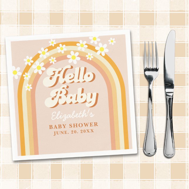 Hello Baby Cute Groovy Baby Shower Pappersservett (Skapare uppladdad)