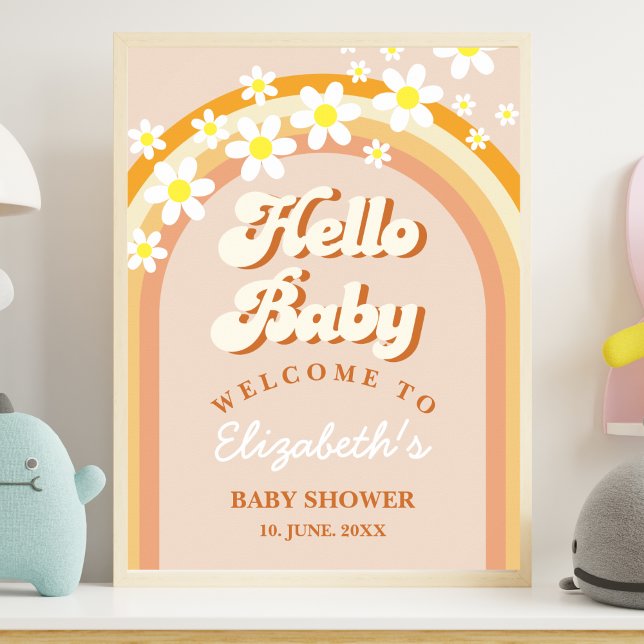 Hello Baby Cute Groovy Baby Shower Poster (Skapare uppladdad)