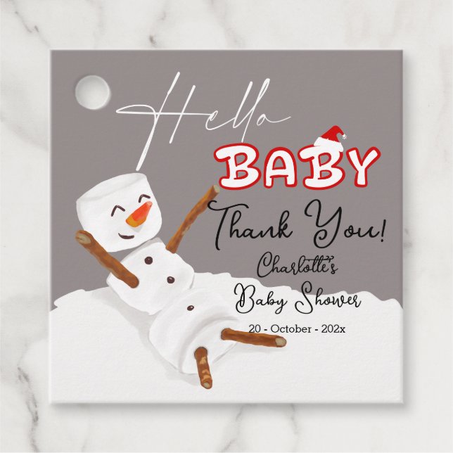 Hello Baby Cute Snowman Baby Shower Gåvor Etiketter (Framsida)