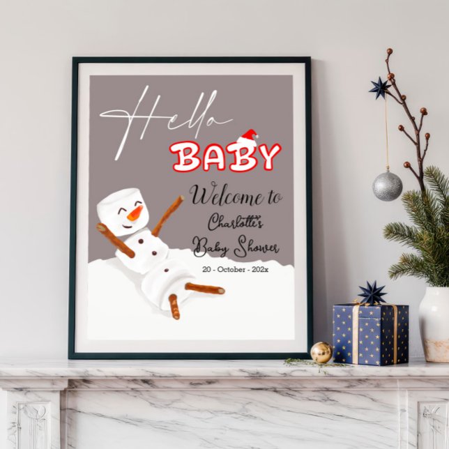 Hello Baby Cute Snowman Baby Shower Welcome Poster (Skapare uppladdad)