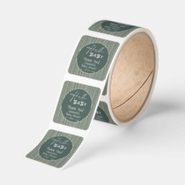 Hello Baby Dark Green Stripes Baby Shower Fyrkantigt Klistermärke