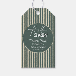 Hello Baby Dark Green Stripes Baby Shower Presentetikett