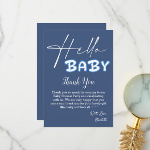 Hello Baby Elegant Mörkblå Bebis Shower Tack Kort