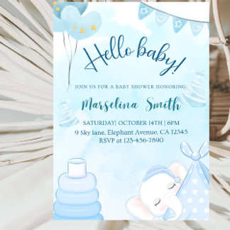 Hello Baby Elephant Baby Shower Party Inbjudningar