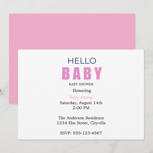 Hello Baby Emma Shower Invitation Meddelande (Fram/baksida)