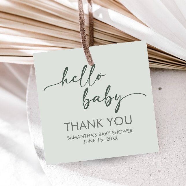 Hello Baby Minimalist Baby Shower Square Gåvor Etiketter (Hello Baby Baby Shower Favor Tags)