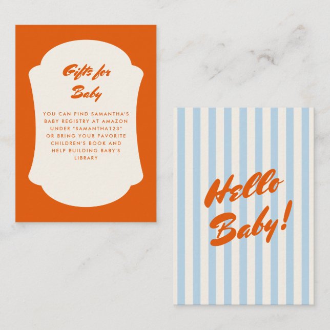 Hello Baby Retro Orange Abstrakt Ram Babyshower Tilläggskort (Fram/baksida)
