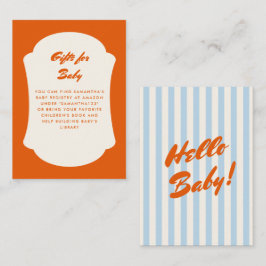 Hello Baby Retro Orange Abstrakt Ram Babyshower Tilläggskort