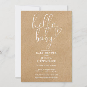 Hello Baby Rustic Kraft Allt-i-ett Bebisfest Inbjudningar