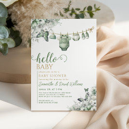 Hello Baby Sage Green Botanical Baby Shower Inbjudningar