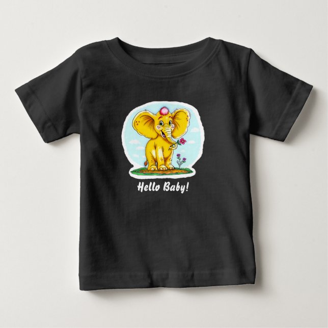 Hello Baby! – Söt Elefantbebis T-Shirt (Svart) (Framsida)