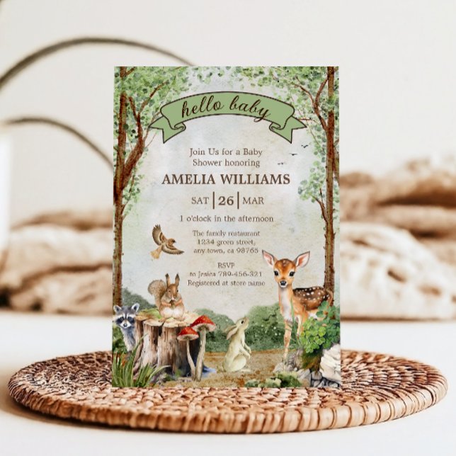 Hello Baby Woodland Baby Shower Forest Animals Inbjudningar (Skapare uppladdad)