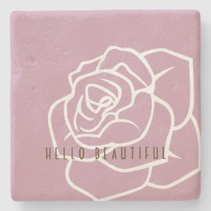 Hello Beautiful - Enkel Modern Rosa Ros Stenunderlägg