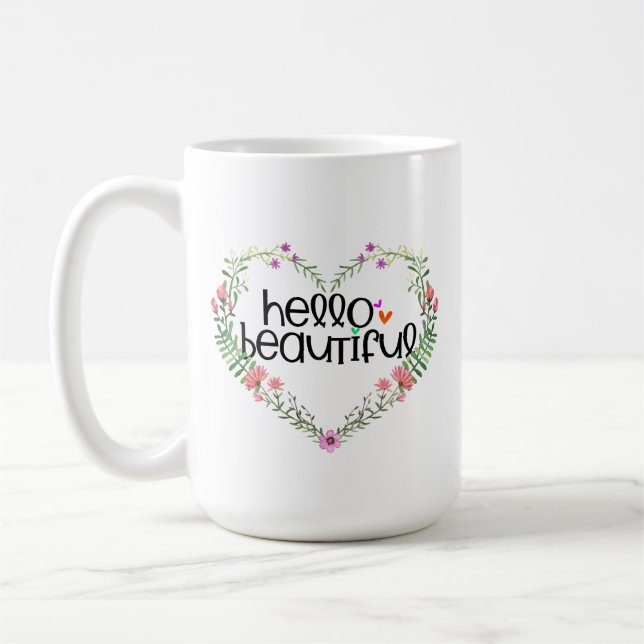 Hello Beautiful Love Flowers - Alla hjärtans dag k Kaffemugg (Vänster)