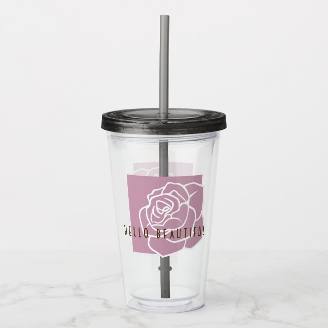 Hello Beautiful - Modern Chic Blommande Rosa Ros Take Away Mugg (Framsida)