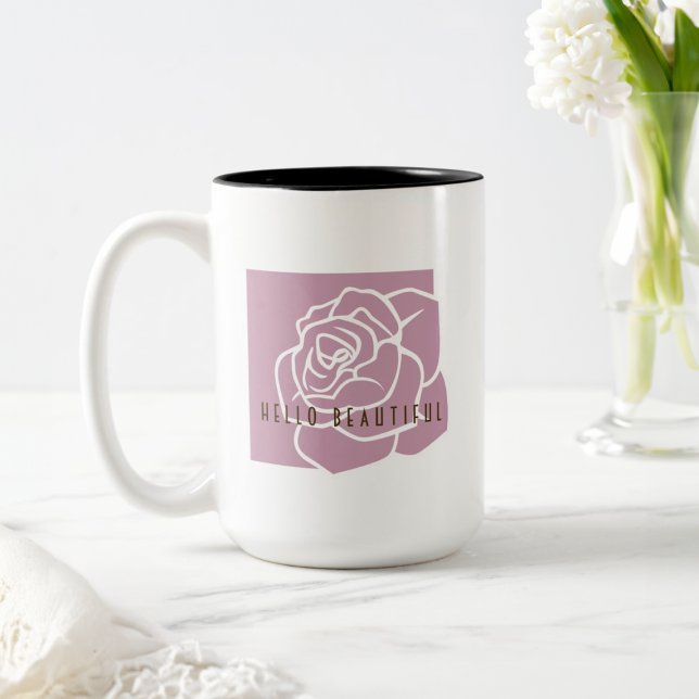 Hello Beautiful - Modern Chic Rosa Ros Två-Tonad Mugg (Skapare uppladdad)
