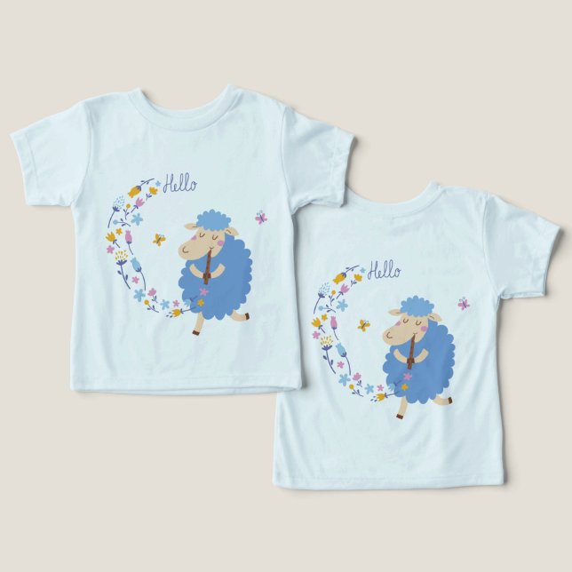 Hello Blue Sheep Kids T-Shirt (Design fram och bak)